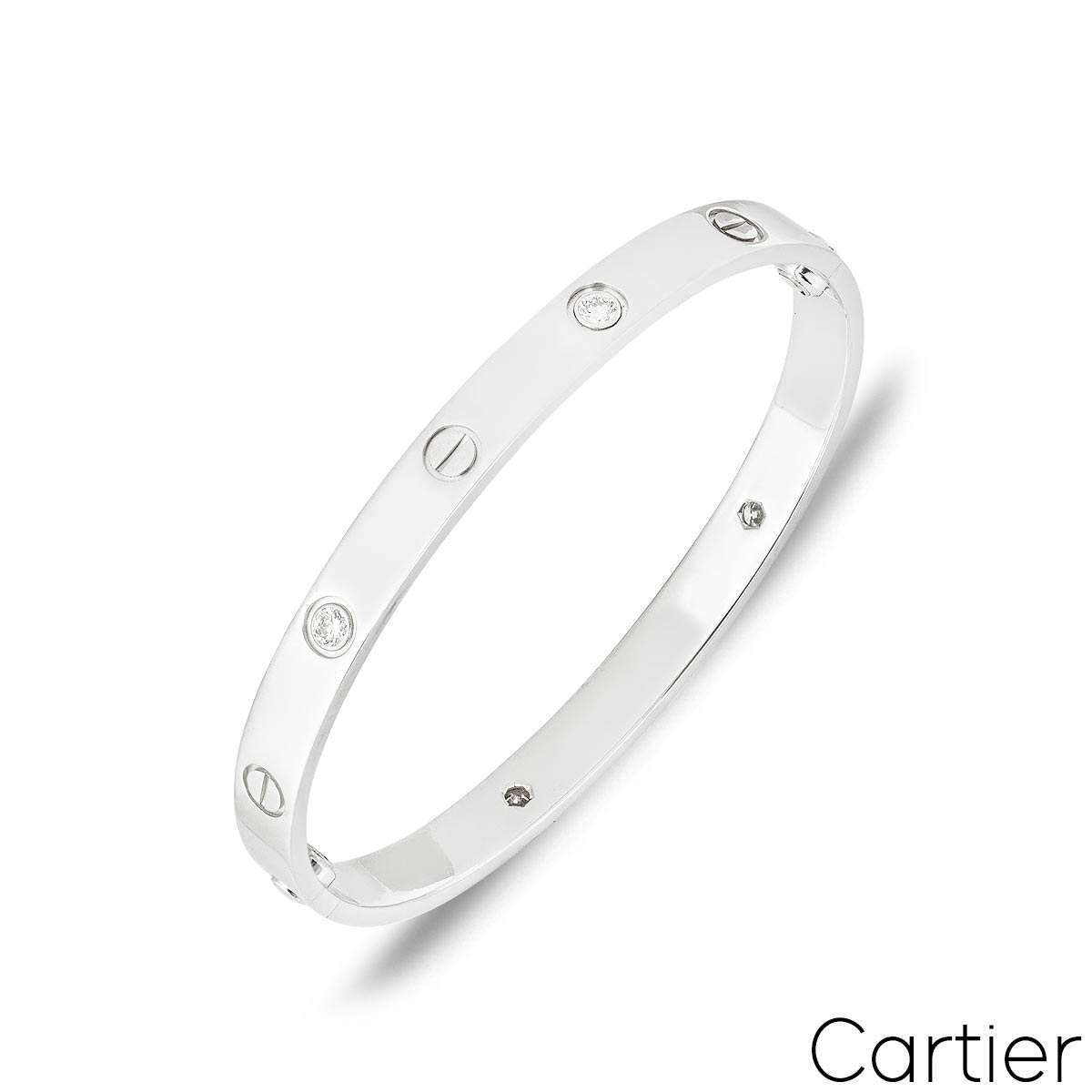 Cartier White Gold Half Diamond Love Bracelet Size 18 B6035818 Cartier White Gold Half Diamond Love Bracelet Size 18 B6035818